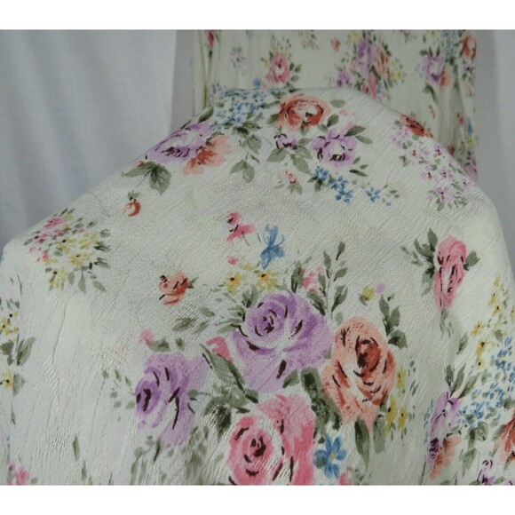 Vintage Kar-a-van Cream Floral Rose Print Textured Midi Skirt Size Small - Picture 3 of 11